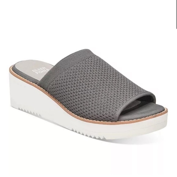 Eileen Fisher | Women's Grey Telly Stretch Knit Slip-On Wedge Heel Sandals Sz 6 - Picture 16 of 16